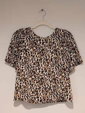 Banana Republic Leopard-Print Short Sleeve Blouse - Brown Black White